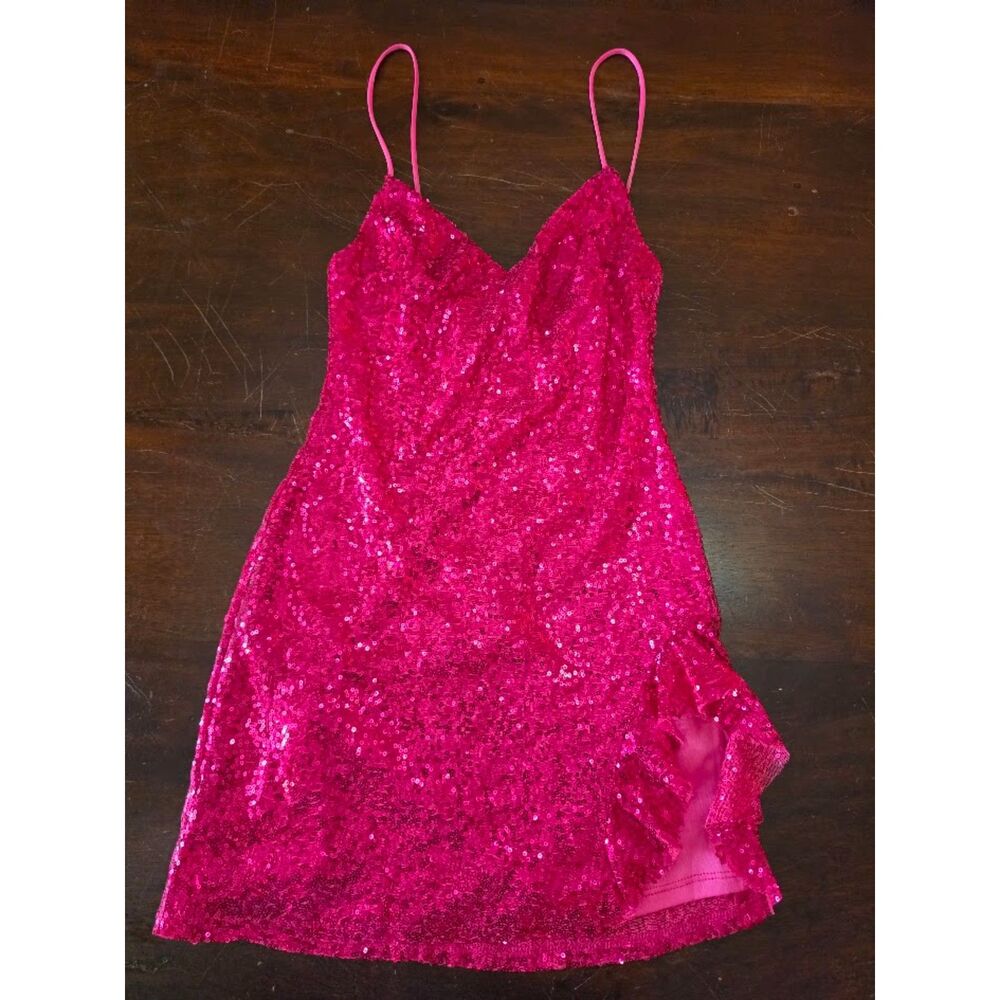 Lucy In The Sky Pink Sequin Mini Dress Women’s Small Party Cocktail Club Y2K
